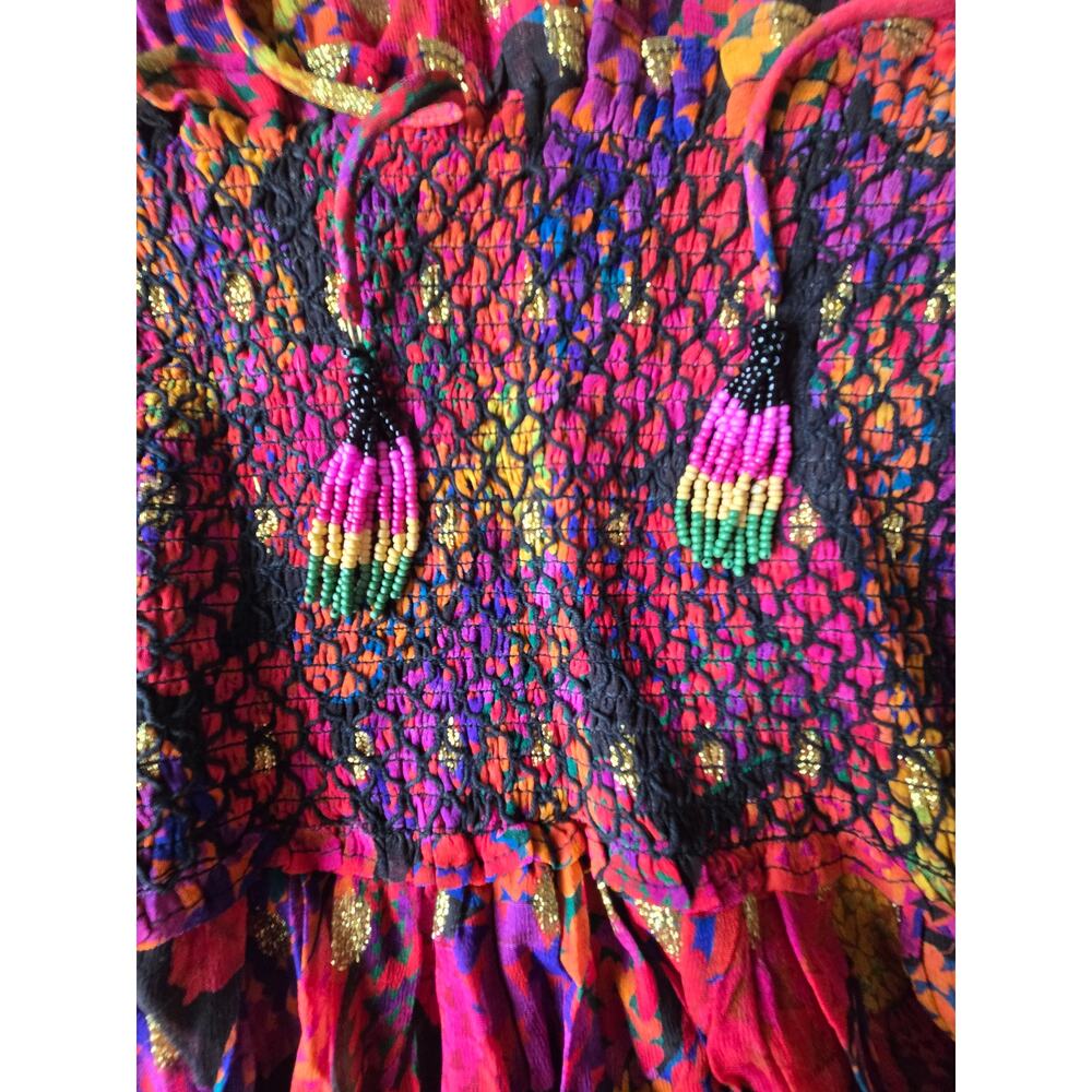 New Farm Rio Heart Daisy Fairy Whimsy Ruffled Long Sleeve Colorful Dress Size M - Picture 7 of 13